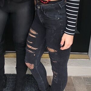 H&M Women’s Distressed Black High Waisted Skinny Jeans size 24